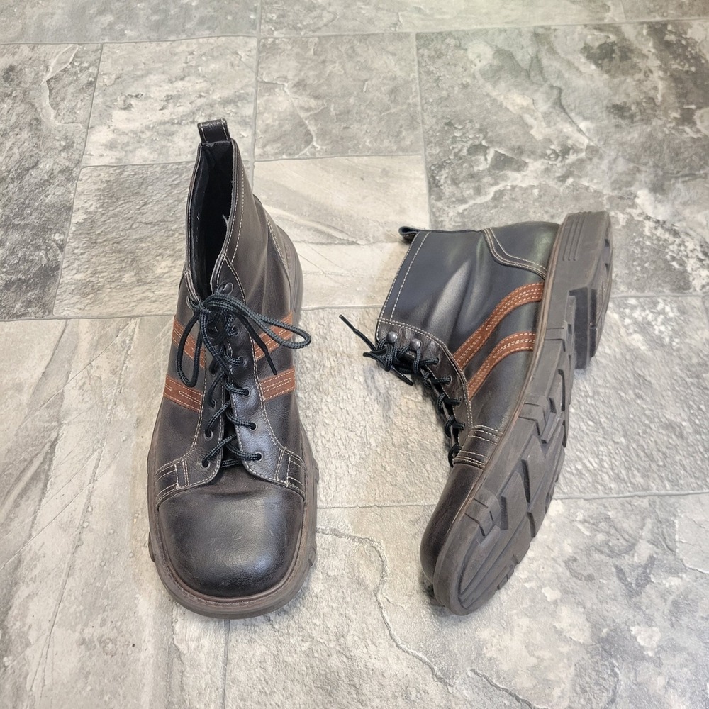 Bed Stu Bishop Boots Brown Leather‎ Striped Lace Up Mens 12